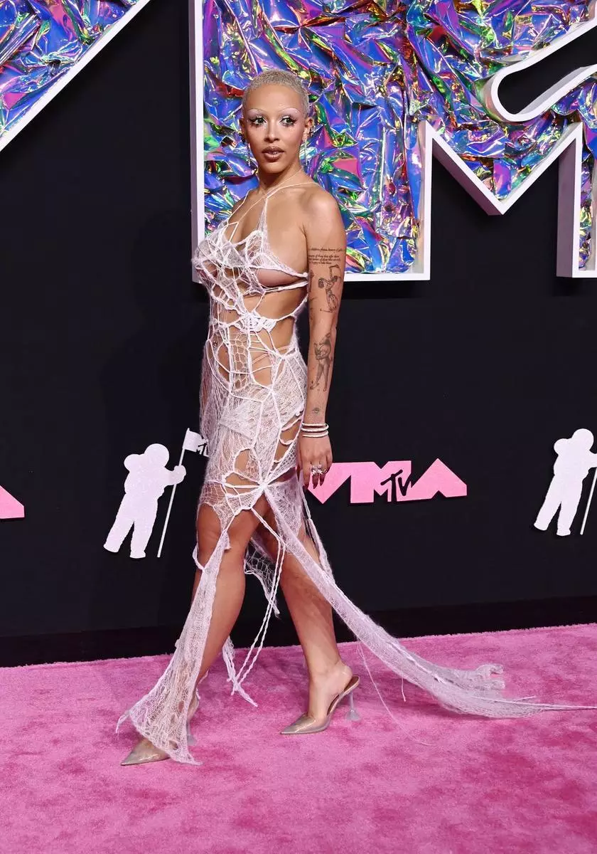 Doja Cat Arrives MTV VMAs in a Sheer Spider Web Dress